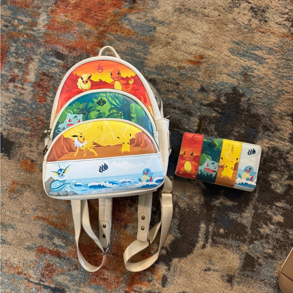 Colorful Pokemon Backpack and Wallet Set